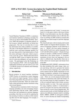 IITP at WAT 2021: System description for English-Hindi Multimodal
  Translation Task