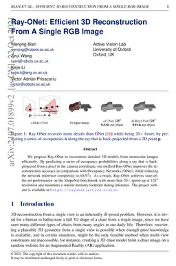 Ray-ONet: Efficient 3D Reconstruction From A Single RGB Image