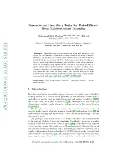 Ensemble and Auxiliary Tasks for Data-Efficient Deep Reinforcement
  Learning