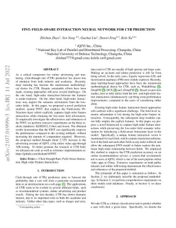 FINT: Field-aware INTeraction Neural Network For CTR Prediction