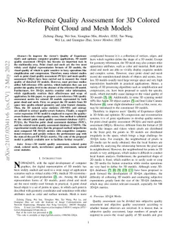 No-Reference Quality Assessment for 3D Colored Point Cloud and Mesh
  Models