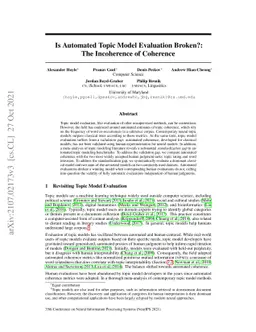 Is Automated Topic Model Evaluation Broken?: The Incoherence of
  Coherence