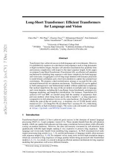 Long-Short Transformer: Efficient Transformers for Language and Vision