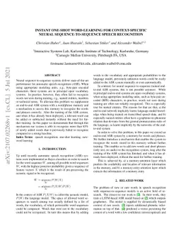 Instant One-Shot Word-Learning for Context-Specific Neural
  Sequence-to-Sequence Speech Recognition