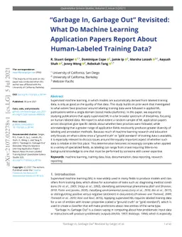 "Garbage In, Garbage Out" Revisited: What Do Machine Learning
  Application Papers Report About Human-Labeled Training Data?