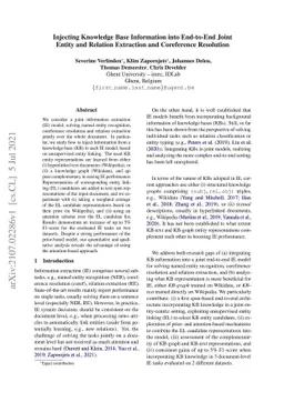 Injecting Knowledge Base Information into End-to-End Joint Entity and
  Relation Extraction and Coreference Resolution