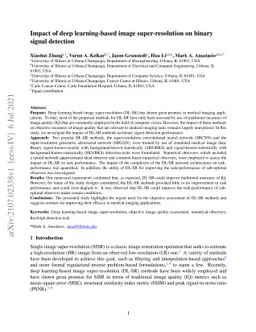 Impact of deep learning-based image super-resolution on binary signal
  detection