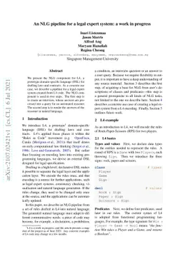 An NLG pipeline for a legal expert system: a work in progress