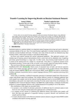 Transfer Learning for Improving Results on Russian Sentiment Datasets