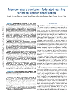 Memory-aware curriculum federated learning for breast cancer
  classification