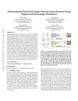 Embracing the Dark Knowledge: Domain Generalization Using Regularized
  Knowledge Distillation
