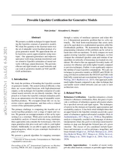 Provable Lipschitz Certification for Generative Models