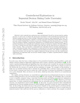 Counterfactual Explanations in Sequential Decision Making Under
  Uncertainty