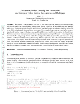 Adversarial Machine Learning for Cybersecurity and Computer Vision:
  Current Developments and Challenges