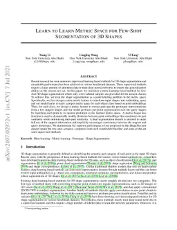 Learn to Learn Metric Space for Few-Shot Segmentation of 3D Shapes
