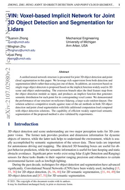 VIN: Voxel-based Implicit Network for Joint 3D Object Detection and
  Segmentation for Lidars