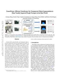 Trans4Trans: Efficient Transformer for Transparent Object Segmentation
  to Help Visually Impaired People Navigate in the Real World