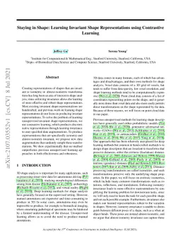 Staying in Shape: Learning Invariant Shape Representations using
  Contrastive Learning