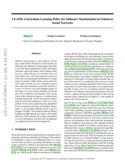 CLAIM: Curriculum Learning Policy for Influence Maximization in Unknown
  Social Networks