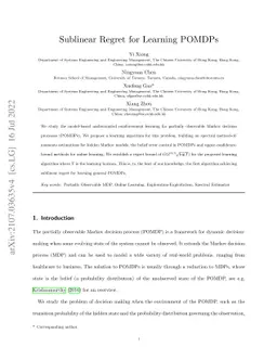 Sublinear Regret for Learning POMDPs