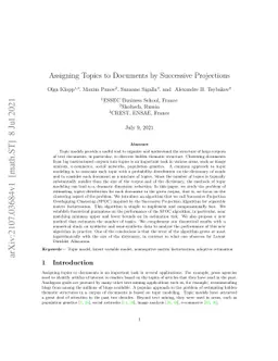 Assigning Topics to Documents by Successive Projections