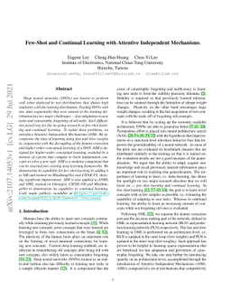 Few-Shot and Continual Learning with Attentive Independent Mechanisms