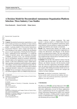 A Decision Model for Decentralized Autonomous Organization Platform
  Selection: Three Industry Case Studies