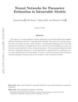 Neural Networks for Parameter Estimation in Intractable Models