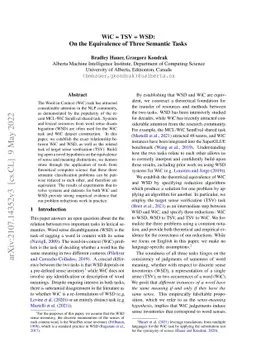 WiC = TSV = WSD: On the Equivalence of Three Semantic Tasks