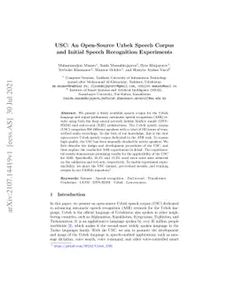 USC: An Open-Source Uzbek Speech Corpus and Initial Speech Recognition
  Experiments