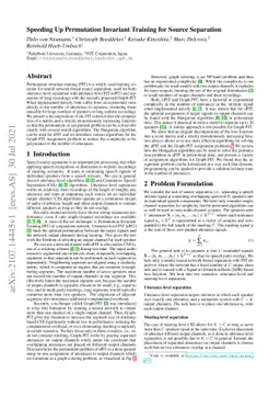 Speeding Up Permutation Invariant Training for Source Separation