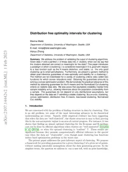 Distribution free optimality intervals for clustering
