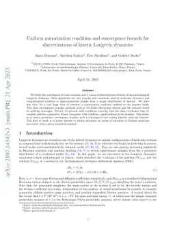 Uniform minorization condition and convergence bounds for
  discretizations of kinetic Langevin dynamics