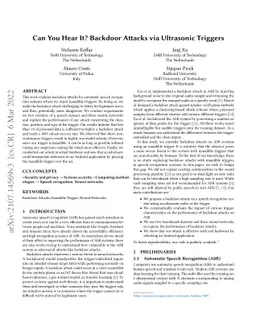 Can You Hear It? Backdoor Attacks via Ultrasonic Triggers
