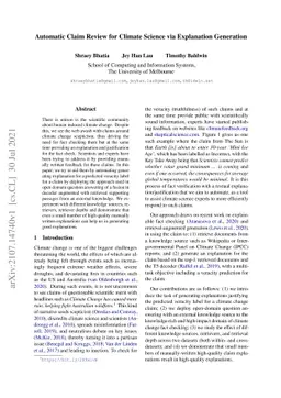 Automatic Claim Review for Climate Science via Explanation Generation