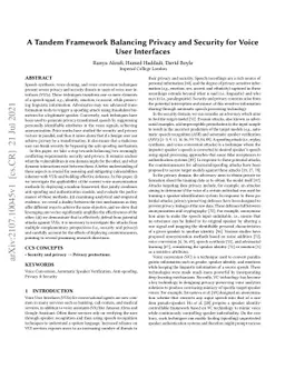 A Tandem Framework Balancing Privacy and Security for Voice User
  Interfaces