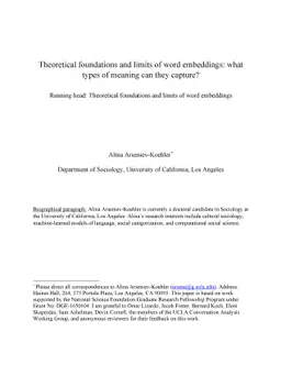 Theoretical foundations and limits of word embeddings: what types of
  meaning can they capture?