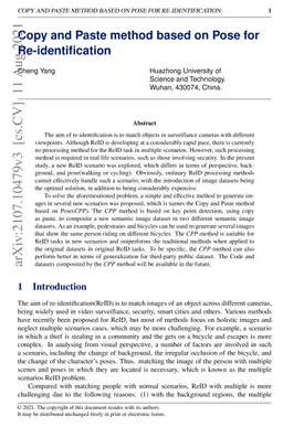 Copy and Paste method based on Pose for Re-identification