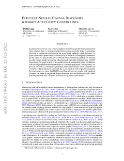 Efficient Neural Causal Discovery without Acyclicity Constraints