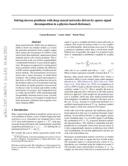 Solving inverse problems with deep neural networks driven by sparse
  signal decomposition in a physics-based dictionary