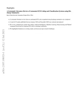 A Systematic Literature Review of Automated ICD Coding and
  Classification Systems using Discharge Summaries