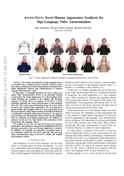 AnonySIGN: Novel Human Appearance Synthesis for Sign Language Video
  Anonymisation