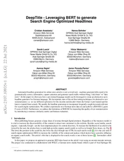 DeepTitle -- Leveraging BERT to generate Search Engine Optimized
  Headlines