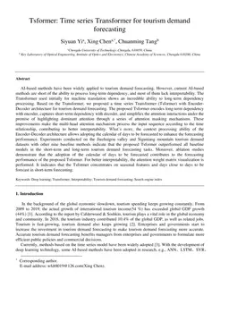 Tsformer: Time series Transformer for tourism demand forecasting