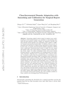 Class-Incremental Domain Adaptation with Smoothing and Calibration for
  Surgical Report Generation