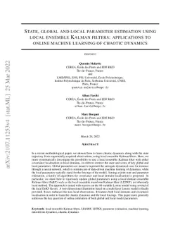 State, global and local parameter estimation using local ensemble Kalman
  filters: applications to online machine learning of chaotic dynamics