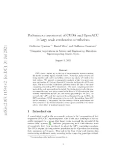 Performance assessment of CUDA and OpenACC in large scale combustion
  simulations