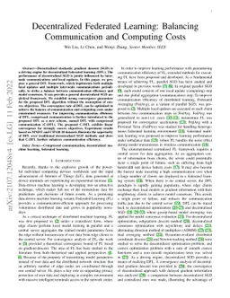 Decentralized Federated Learning: Balancing Communication and Computing
  Costs
