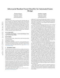 Adversarial Random Forest Classifier for Automated Game Design