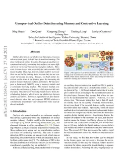 Unsupervised Outlier Detection using Memory and Contrastive Learning